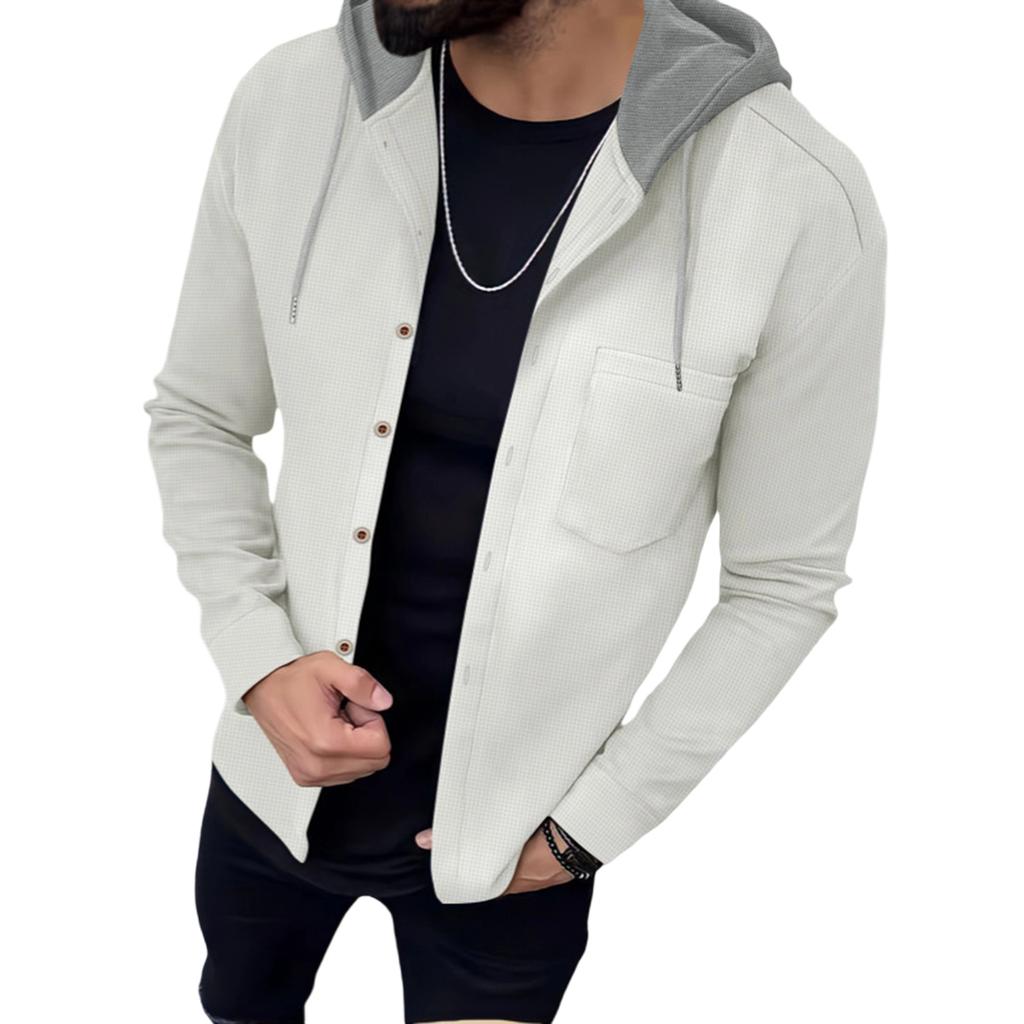 Men's  Waverg  Single-Row Buckle  Hooded Hood  Leisure  Cardigan  Coat