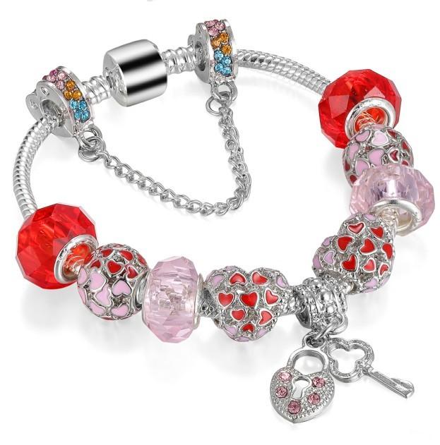 Μόδα αντίκες ασημένια επιμεταλλωμένα Pa βραχιόλια & βραχιόλια Crystal Heart Charm Beads βραχιόλι για γυναίκες Diy πρωτότυπο δώρο κοσμημάτων