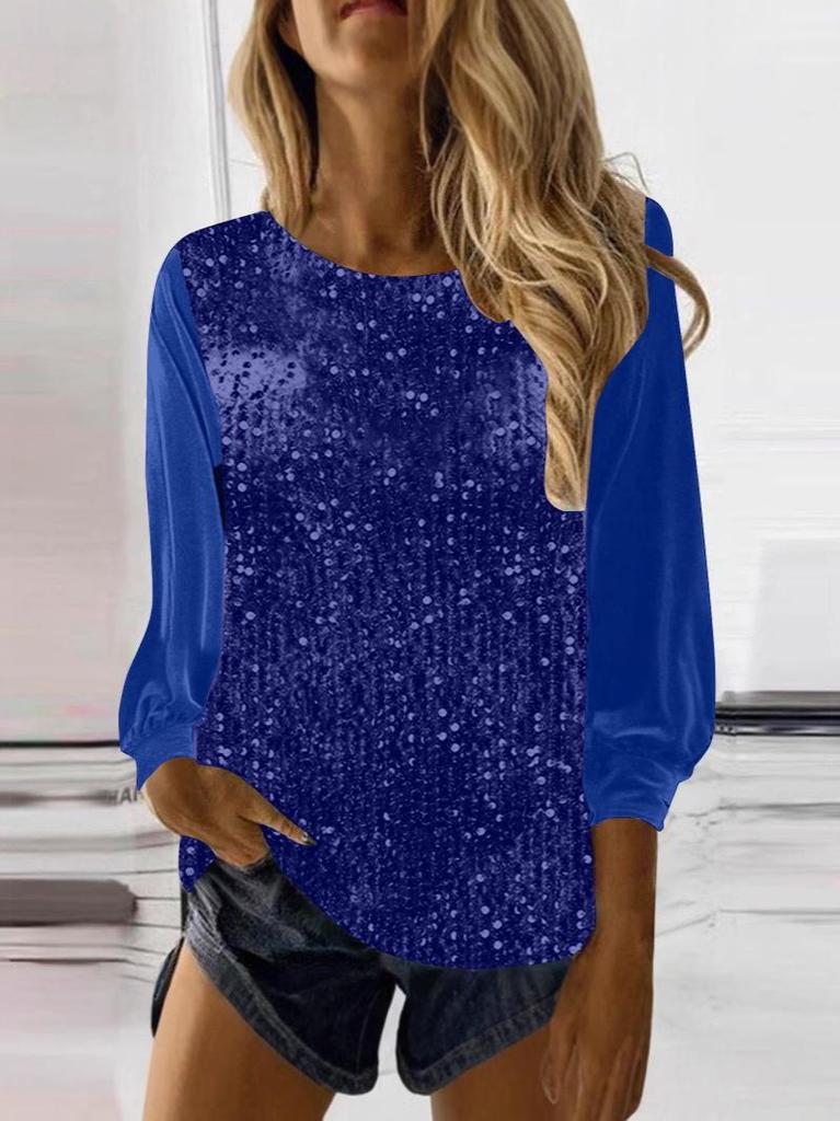 2025 European & American Women's Casual Sequin Round Neck Long Sleeve Pullover