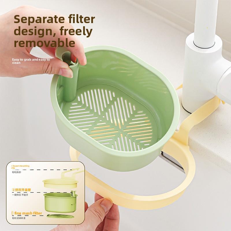 Wall-mounted Sink Draining Basket, Sink Without Holes for Hanging, Kitchen Storage Filter Basket, Residue Filtering Shelf