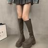 Fashion 2025 New New Round Head Thick Sole Retro Heightening Mid-calf Boots with Velvet Warm and Comfortable Fashion Show Boots
