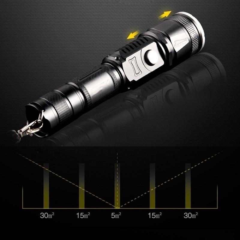 Buy 2019The Latest 5 Modes CREE XMLT6 LED Zoom Rechargeable Flashlight