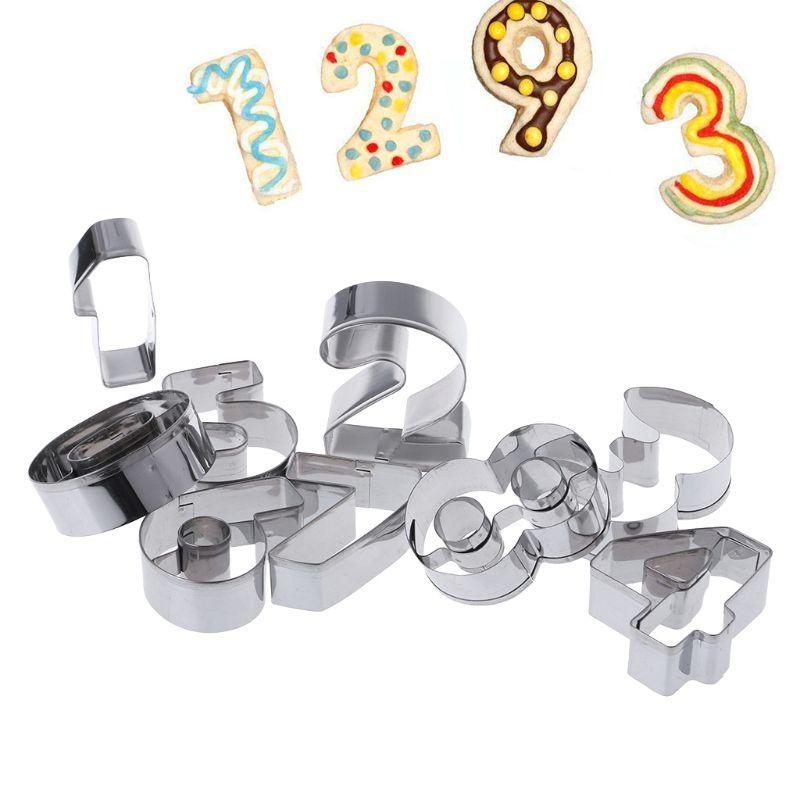 9 Pcs Stainless Steel Numbers Cookie Stencil Biscuit Cutter Tool Set Baking Mode top sale