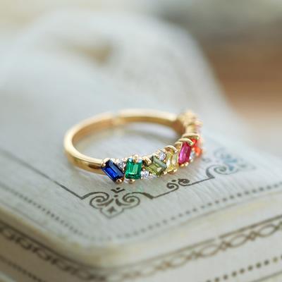 Originaldesign eingelegte Regenbogen-Edelstein-Serienringe für Damen verstellbar leichter Luxus elegant Verlobung Hochschmuck