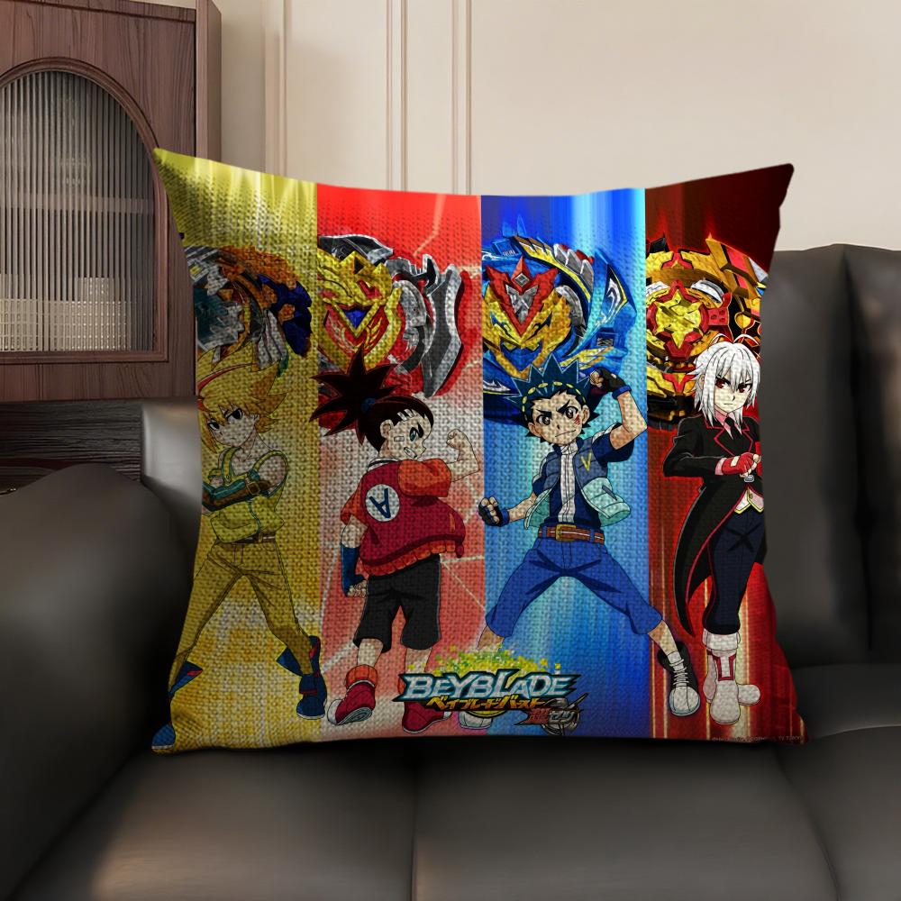 B-Beyblade Anime Cushion Cover Natural Linen Organic Fabric Double-Sided Printing Sofa Home Decor Gift Pillow Case