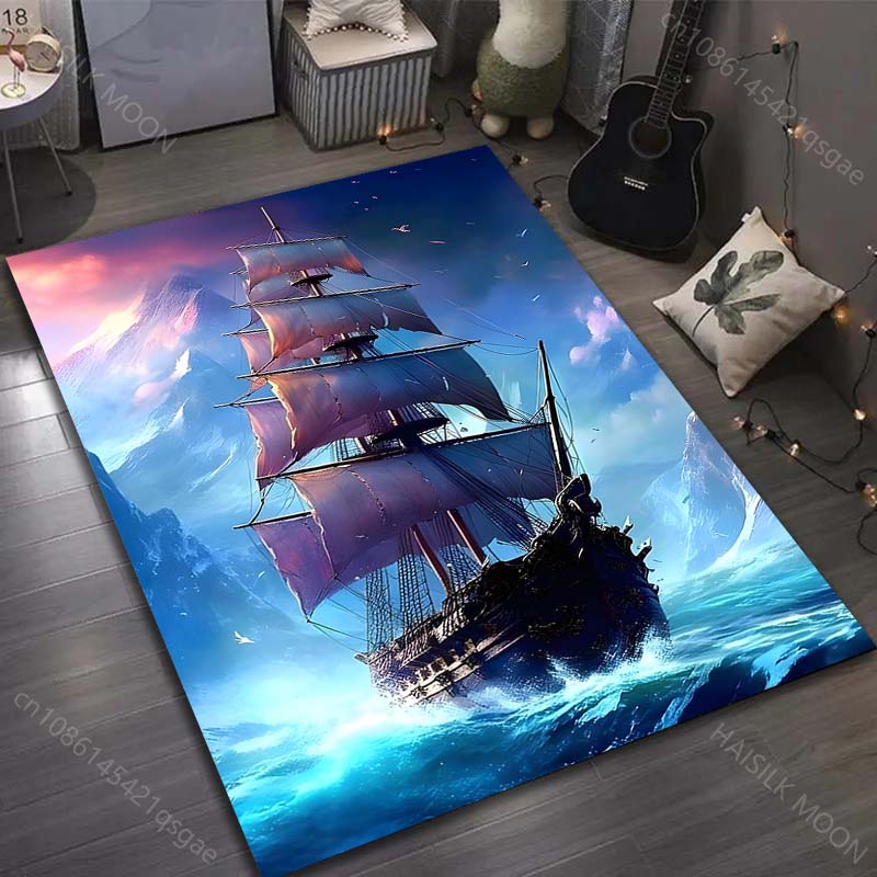 15 Sizes Sailing Ghost Ship Print Carpet for Living Room Bedroom Sofa Doormat Decor Sofa Area Rug Non-slip Floor Mat