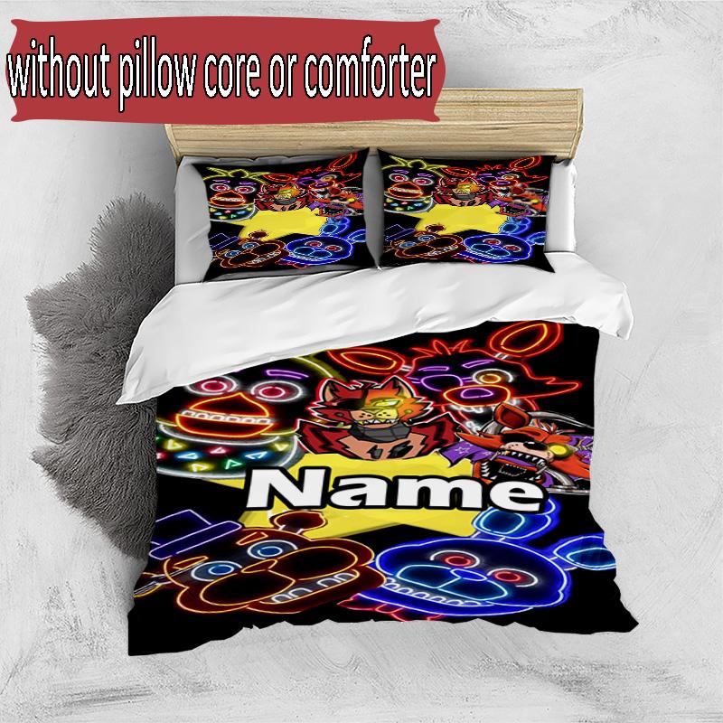 3pcs Duvet Cover Set (1*Duvet Cover + 2*Pillowcase, Without Core), Custom Name Five Nights At Freddy's Pattern Bedding Set, Home Bedroom Decor Gift
