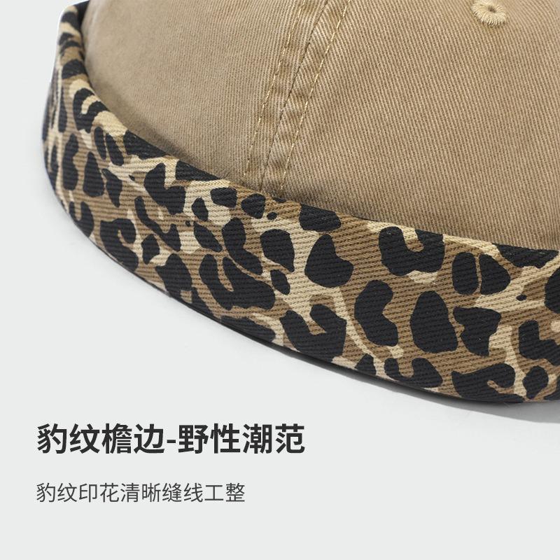 Leopard print splicing washed old landlord yuppi hat men's brimless casual versatile street hip hop hat women's tide