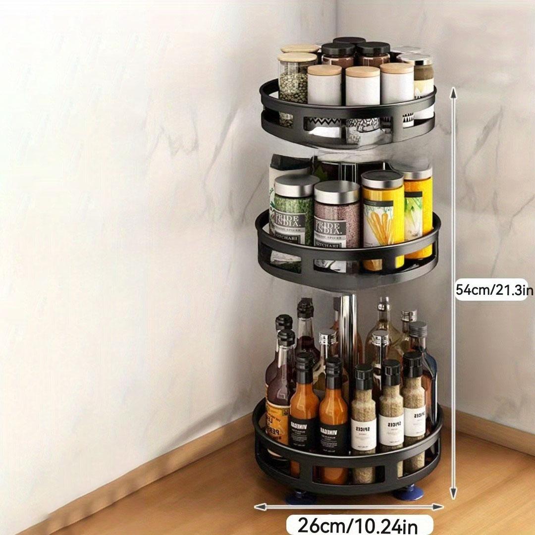 

Вращающаяся на 360° стойка для хранения специй, экономящая место на кухне, держатель для приправ из углеродистой стали, регулируемая многофункциональная угловая стойка