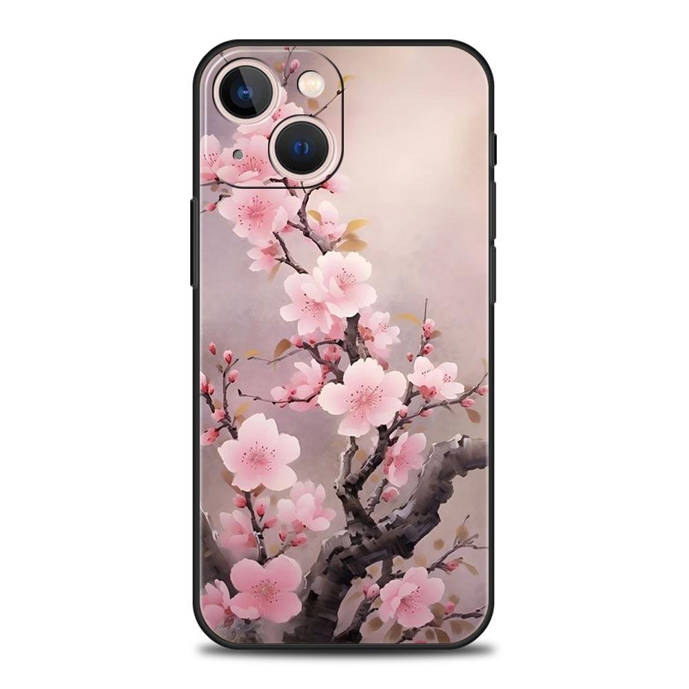 Kirschblüten Handyhülle Für iPhone 17 16 15 Pro Max 11 12 13 14 7 8 Plus SE 2020 X XR XS Hülle Weich Schwarz
