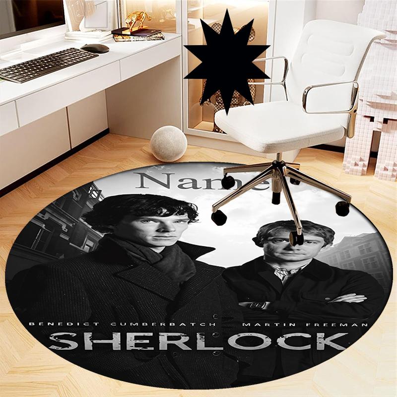 Custom Name Sherlock Holmes Printed Round Rug Carpet Chair Rug Area Rug Entryway Doormats,for Office Chair Living Room Bedroom Kitchen Room.