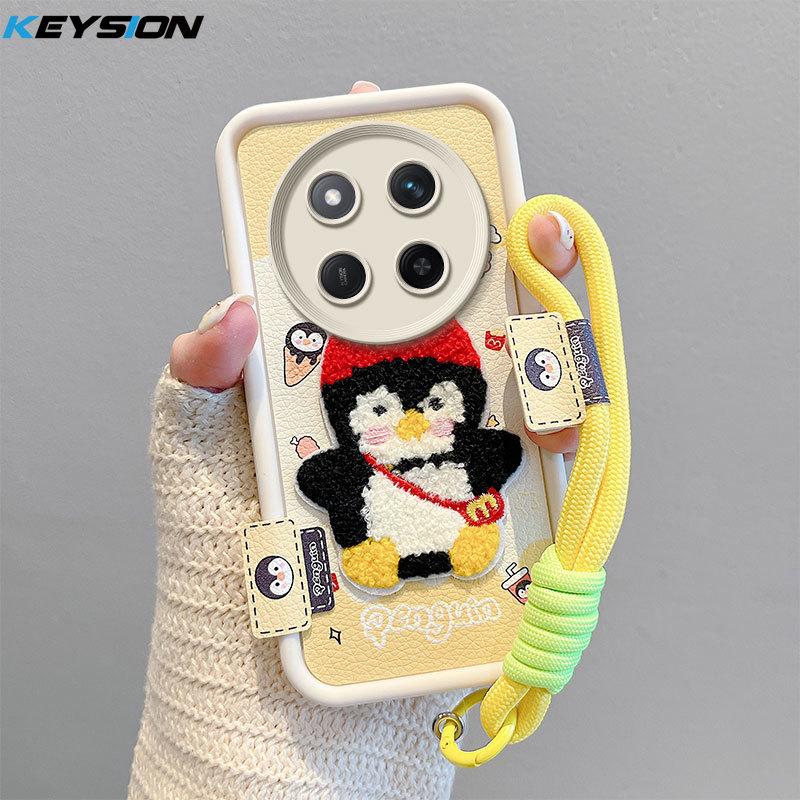KEYSION Cartoon Cute Plush Embroidery Case for HONOR X9c 5G with Lanyard Shockproof Phone Cover for Huawei Honor Magic 7 Lite 5G
