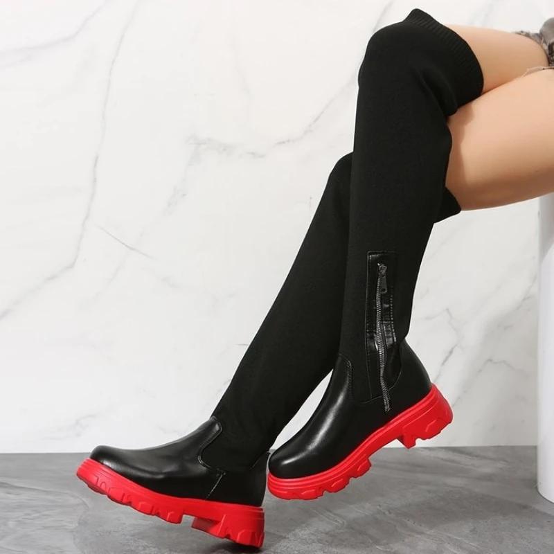 Women Boots Fashion Elastic Over-the-knee Boot Designer Women Platform Boots Mesh Breathable Casual Long Boot Botas Largas Mujer