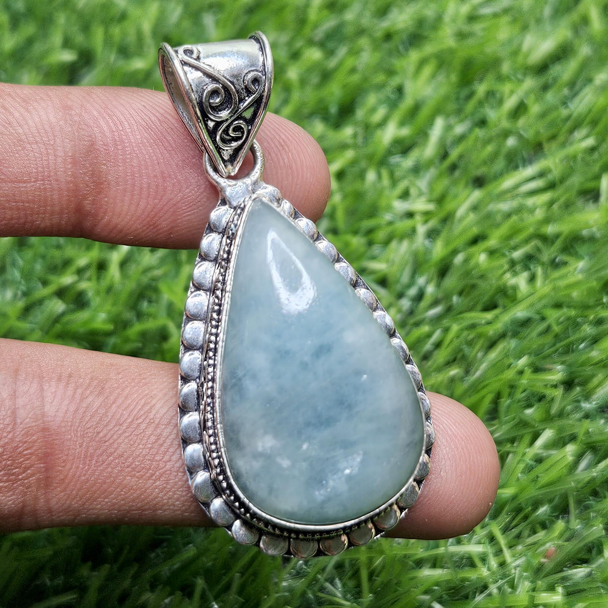 

Кулон из натурального аквамарина, стерлингового серебра 925 пробы, кулон с драгоценным камнем, кулон в форме груши, подарок для нее синий