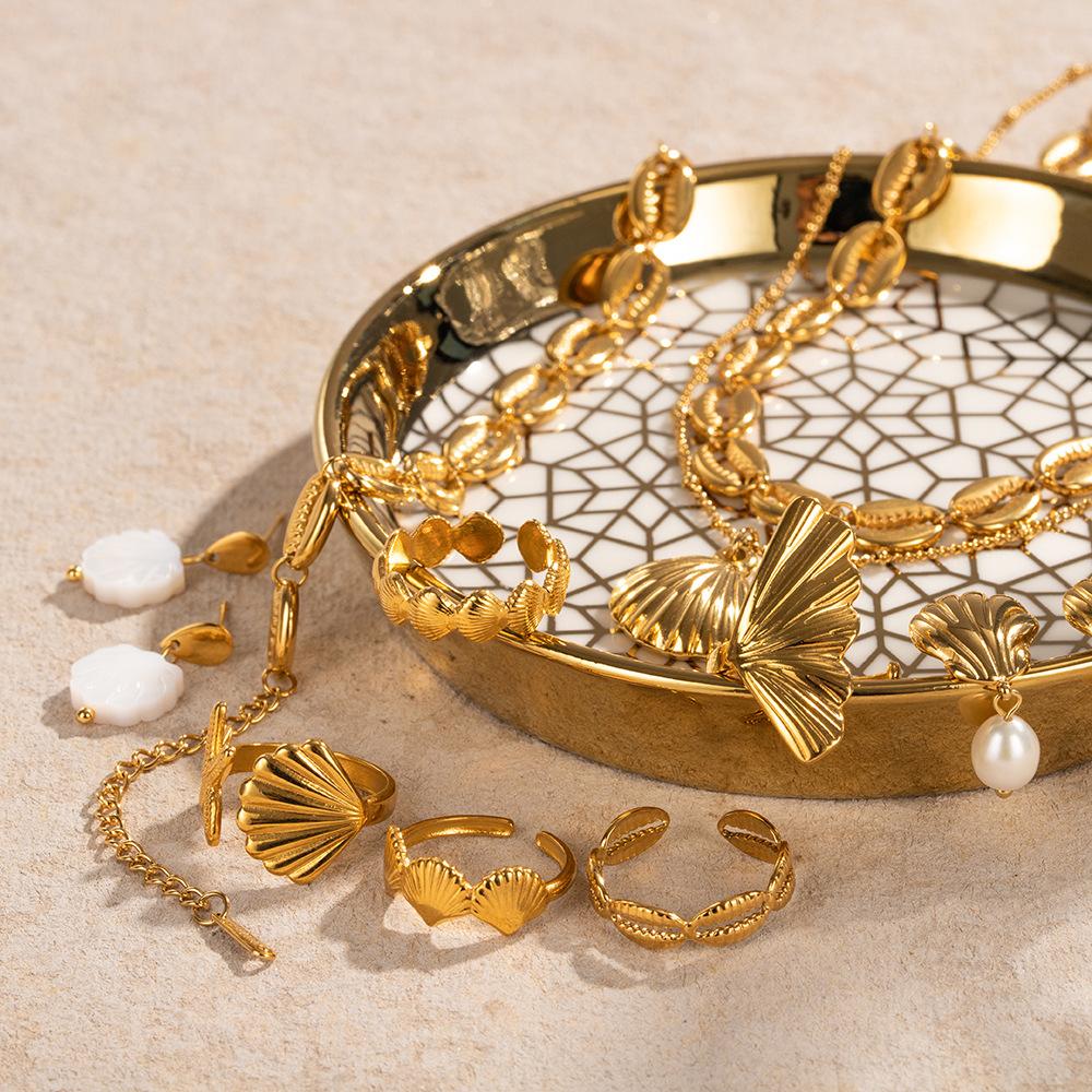 Ocean Jewelry Set Seashell Ring Necklace For Beach Vacation Electroplated Accessories