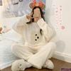Tiernyueth Fluffy Loungewear Long Round Tapered Pullover Warm Soft and Fluffy Loungewear for Fall and Cute Bear Design Women's Set, Sleeves, Neck,