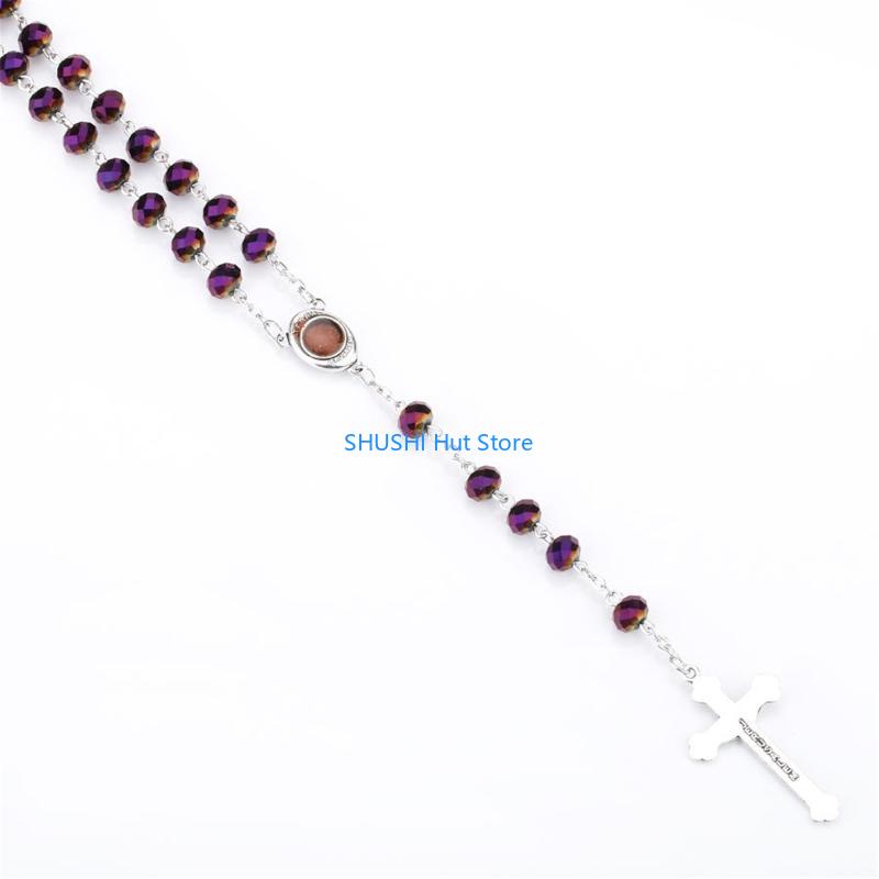 Crystal Beads Rosary Necklace Catholic Holy Land Baby Christian Jesus for Cross Necklaces Religious Jewelry Men D57B