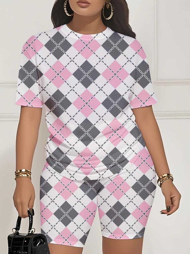 Color code European and American women's clothing painting printing T-shirt shorts set sports suit