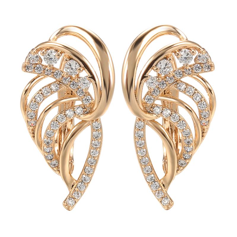 

Luxury Rose Gold Leaf Earrings For Women Micro-Wax Inlay Natural Zircon Bridal Wedding Jewelry Crystal Flower Earrings