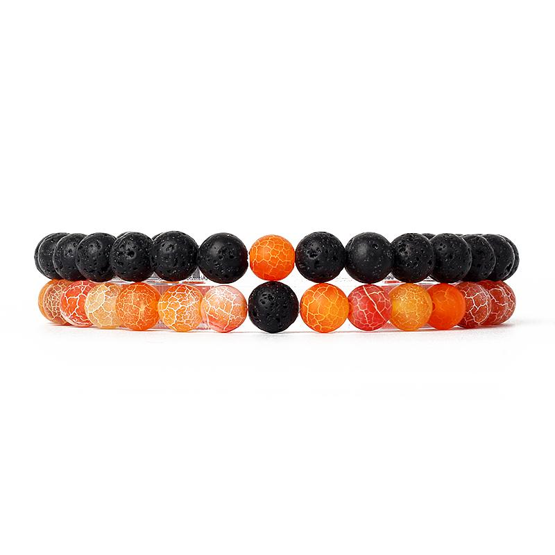 2pcs/Set Couples Distance Bracelets Tiger Eye Natural Chakra Lava Stone Beaded Yoga Bracelets for Men Women Elastic Rope Jewelry