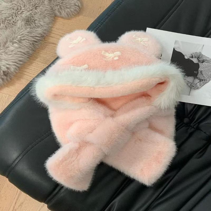 Повседневная теплая шапка из искусственного меха норки, шляпа-ведро в корейском стиле, плюшевая шляпа-ведро, однотонная шапка-бини, зимняя A4