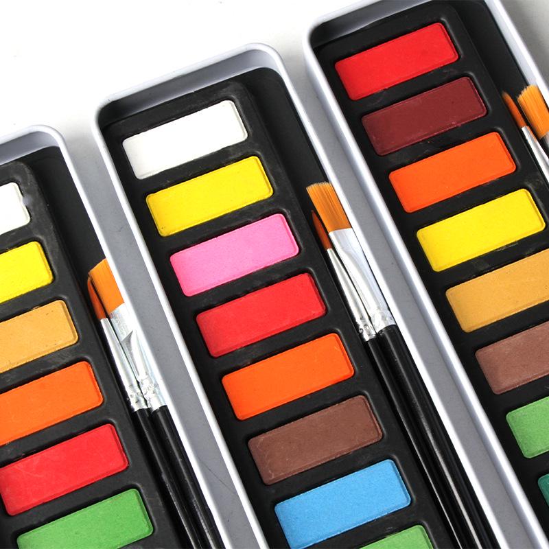 12-Color Watercolor Paint Set in Tin Box - Solid Powder Cakes for Students and DIY Projects