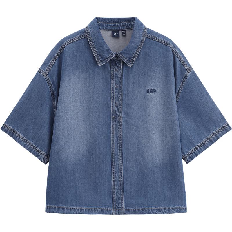 

GAP Women s Relaxed Fit Logo Denim Short Sleeve Shirt 165/88A