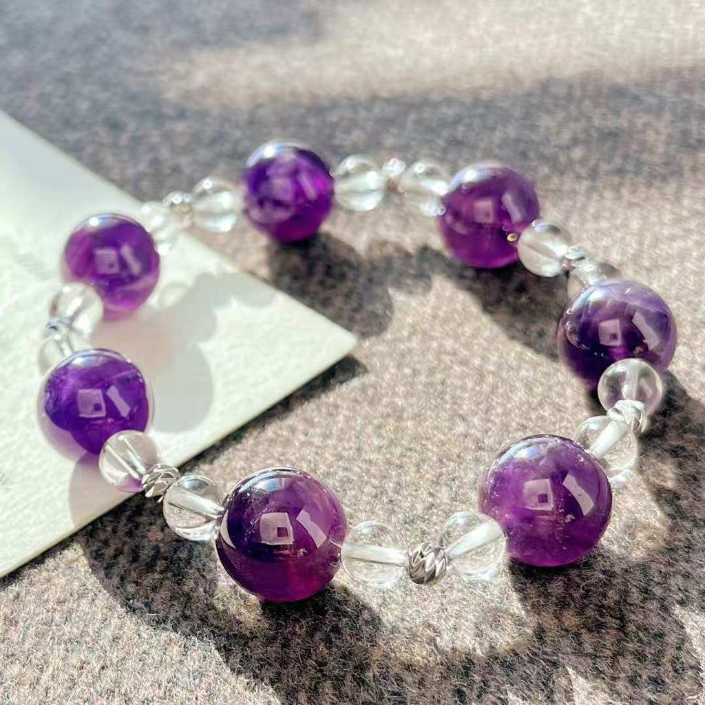 Retro High Quality Natural Large Particle 12Mm Amethyst White Crystal Bracelet Bracelet.