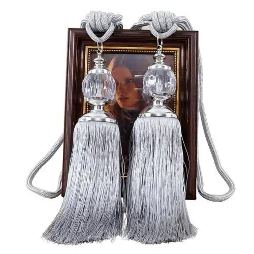 1Pair Retro Style Euro Faux Crystal Tassels Fringe Curtain Tieback Bandage Rope Window Drapes Decoration