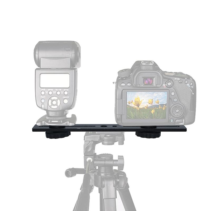 Dual Camera Mount Tripod Bracket Camera Flash Brackets Extension Bar With 1/4" Screw For Camera Dslr Led Light Stand Microphone