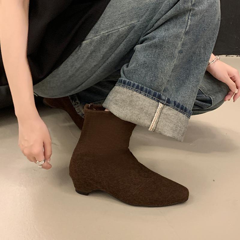 Winter Autumn Fashion Pointed Toe Ladies Ankle Boots Female Height Increasing Shoes Flock Women Short Boots With Fur Shoes