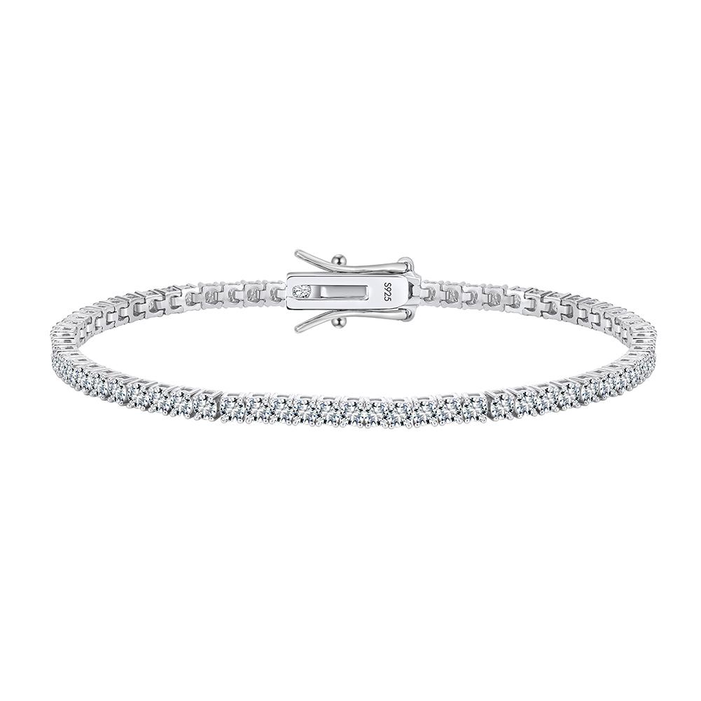 Source Jewelry Factory Double Anti-Tarnish Rhodium Coated S925 Silver Full Micro Moissanite Tennis Bracelet for High-End Minimal