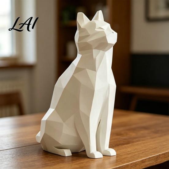 Modern Cat Figurine Geometric Figurine 3D Printed Low-Poly Sculpture Minimalist Statue Artistic for Home Table Shelf Decoration Durable