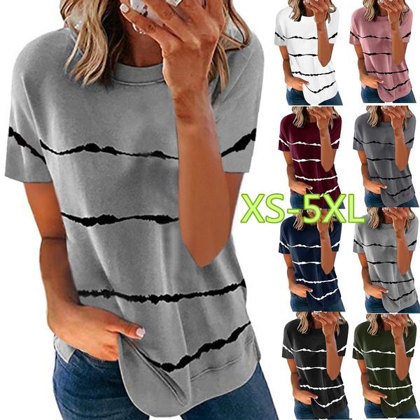 

Новая летняя новая модная женская полосатая футболка с принтом тай-дай и круглым вырезом, свободная футболка с коротким рукавом, повседневная мягкая и удобная тонкая рубашка больших размеров, S-5XL