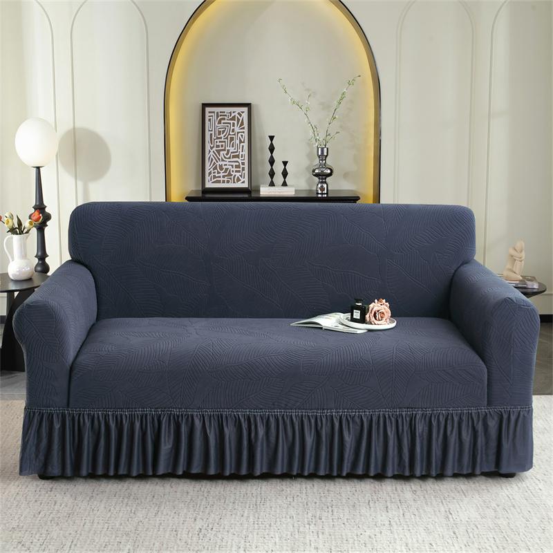 Jacquard Solid Color Sofa Cover With Skirt Non-slip Stretch Couch Cover for Bedroom Office Living Room Home Decor