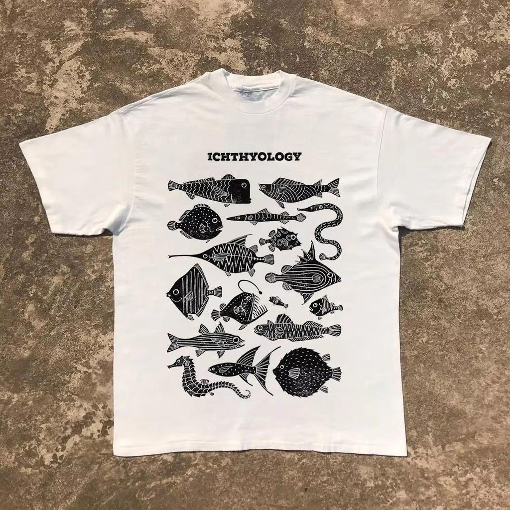 2026 New Fashion Ichthyology Print Tshirt Highquality Fashionable Unisexs Clothing and Womens Clothing Summer Print Tshirt