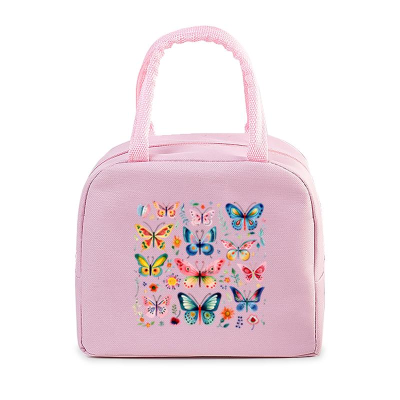 Vintage Butterfly Lunch Bag Student Office Women Men Bento Pouch Aesthetics Butterfly Insulation Portable Picnic Food Lunch Bags
