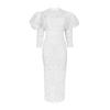 Plus Size Women's See-through Lace Patchwork Puff Sleeve Dress, Round Neck, Cinched Waist, Mid-length.
