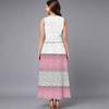 Oversized Ladies Sleeveless Crew Neck Dress Graceful Scattered Floral Loose Calf Length Gown