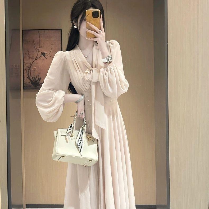 Ya Qiao Gentle Moonlight 2026 Spring/Summer Chiffon Belted Maxi/Midi Dress Small