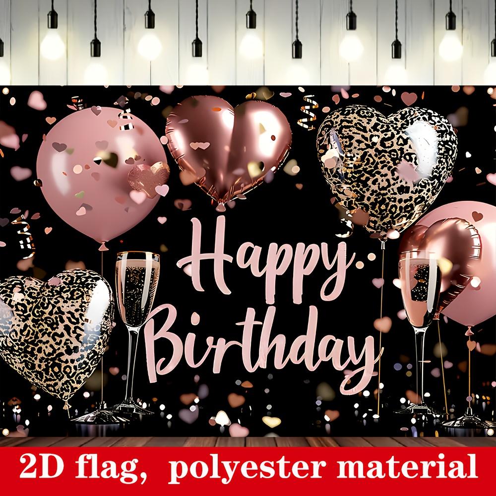 2D Flat Style, [1 Piece Elegant Birthday Banner] Dark Black and Pink Color Scheme. 1 Piece of Birthday Banner Applicable