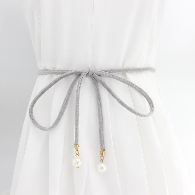 Women'S Pearl Flannel Knotted Thin Belt Dress With Simple Decoration Women'S Pearl Pendant Waist Chain