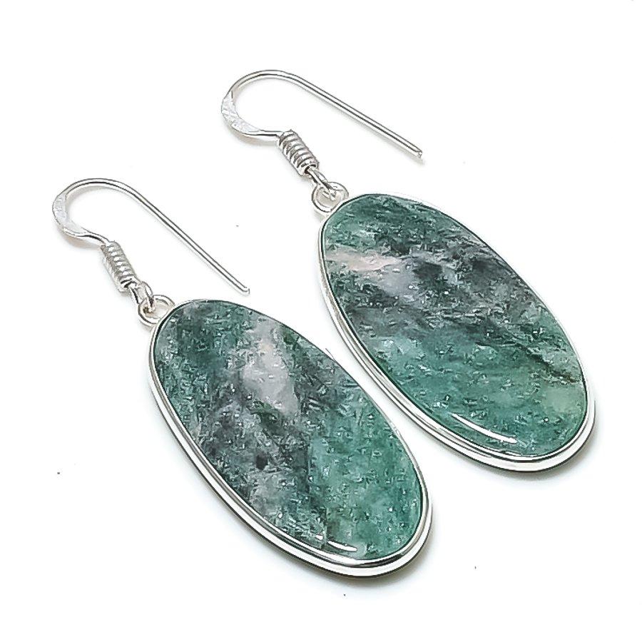 

Natural Green Aventurine Gemstone 925 Sterling Silver Jewelry Earring 1.97 AEE-11064