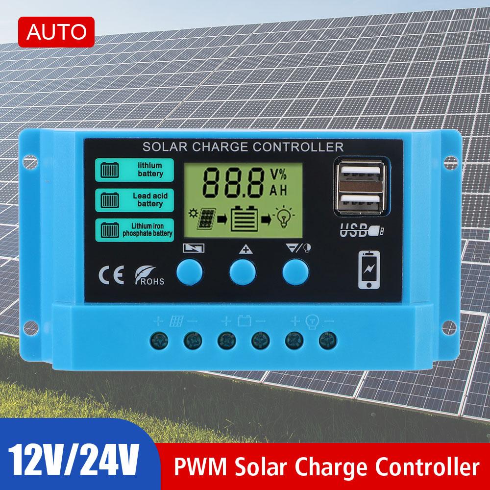 Solar Controller 30A Solar Charge Regulator Digital Display Dual USB Chargers 5V Output PWM Battery Charger 12V 24V Universal