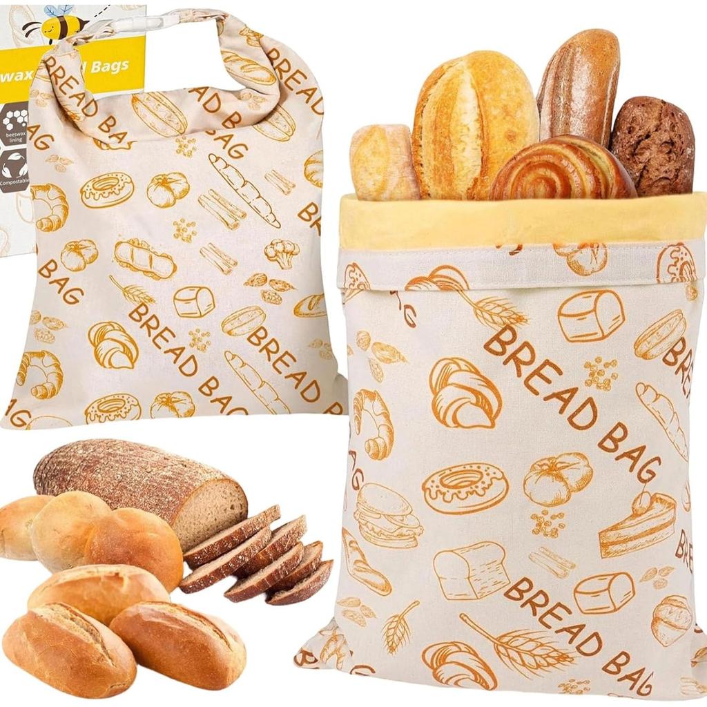 High-quality 100% Cotton and Beeswax Bread Bag, Reusable Beeswax Bread Bag, Keeps Bread Fresh 3 Times Longer, Zipper Bread Bag