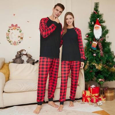 2Pcs/Set Family Matching Pajamas Set O Neck Long Sleeves Top Plaid Trousers Festive Parent-child Sleepwear Set Adults Kids Loungewear