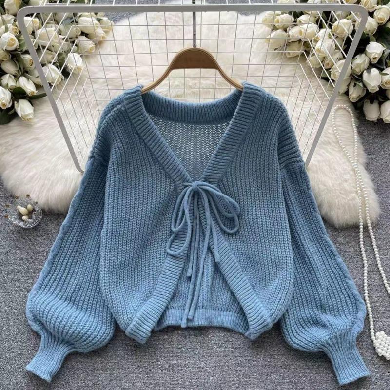 Autumn Casual Versatile Loose Lace-up Knitted Sweater Top Women's Lazy Style Loose Neck Sweater Cardigan Jacket