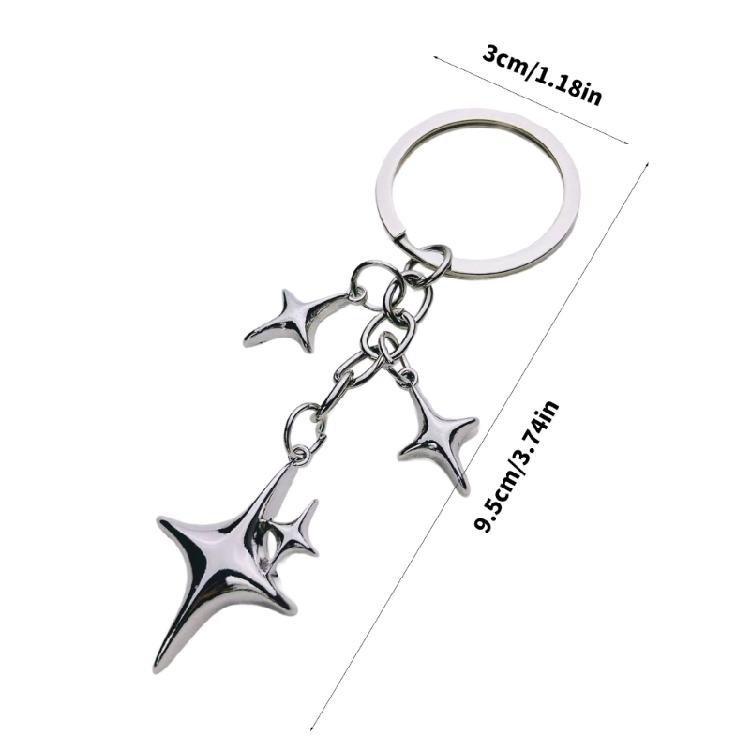 2PCs Contemporary Star Moon Key Rings Rusts Proof Zinc Alloy Keyring With Safety Lock Fashion Keychain Accessory