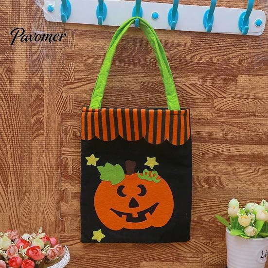 Pumpkin Ghost Printed Totes Halloween Candy Bags, Non-Woven Trick or Treat Tote Bags with Handles, Lightweight Portable Gift Pouches Cute Black