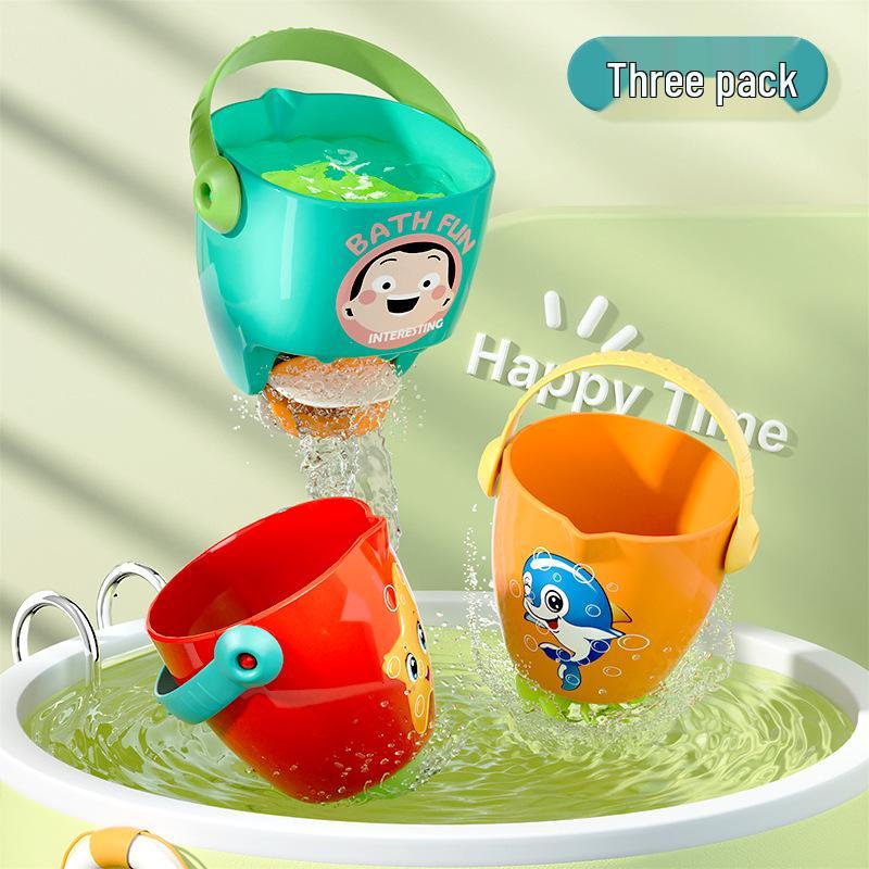 Infant Cartoon Bath Toys - Mini Stacking Bucket Set for Playful Water Fun